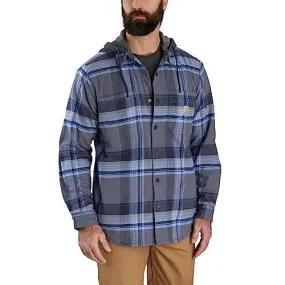 105938 - Rugged flex relaxed fit flannel fleece lined hooded shirt jacket - Navy/Bluestone