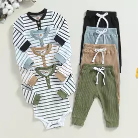 2 Pieces Set Baby Boys Striped Rompers And Solid Color Pants Wholesale 231130322