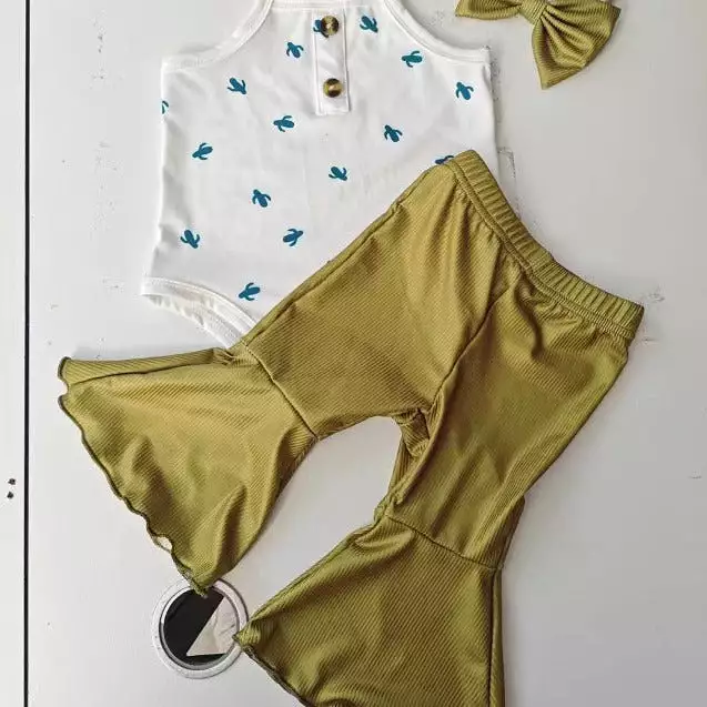 2 Pieces Set Baby Girls Plant Tank Tops And Solid Color Pants Wholesale 24030158