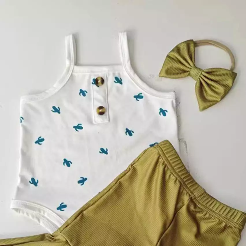 2 Pieces Set Baby Girls Plant Tank Tops And Solid Color Pants Wholesale 24030158