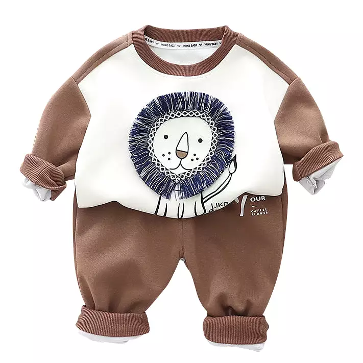 2 Pieces Set Baby Kid Boys Animals Print Hoodies Sweatshirts And Solid Color Pants Wholesale 23090622