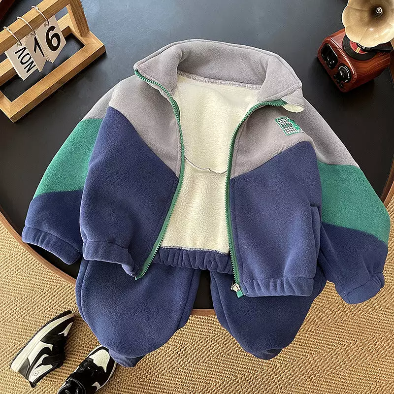 2 Pieces Set Baby Kid Boys Color-blocking Jackets Outwears And Solid Color Pants Wholesale 231130286