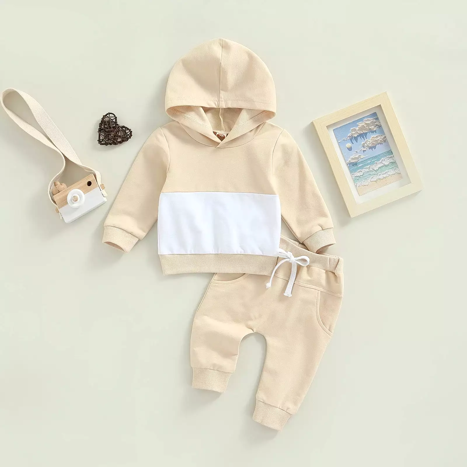 2 Pieces Set Baby Kid Boys Color-blocking Tops And Solid Color Pants Wholesale 231130293