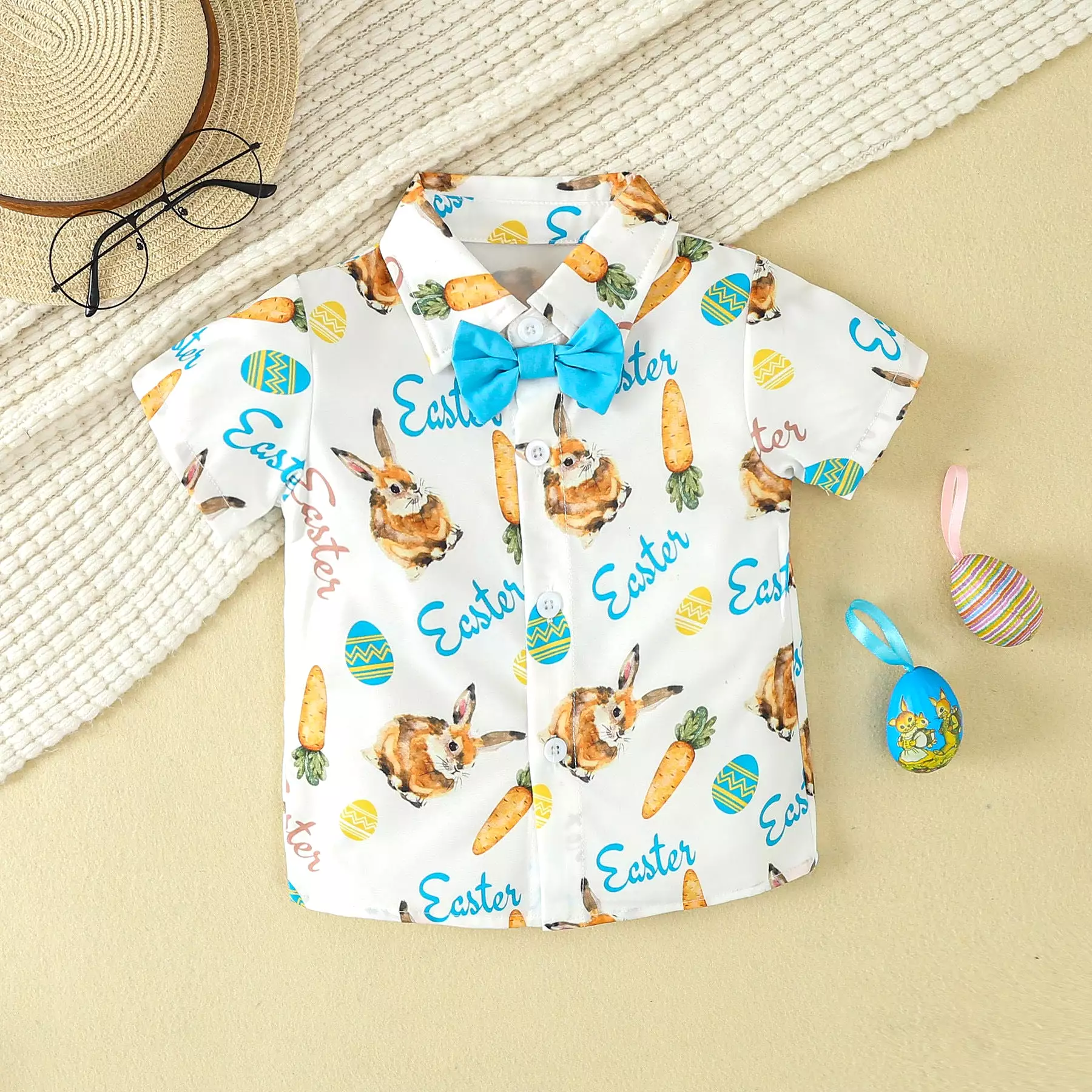 2 Pieces Set Baby Kid Boys Easter Letters Animals Tops And Solid Color Pants Wholesale 24030177