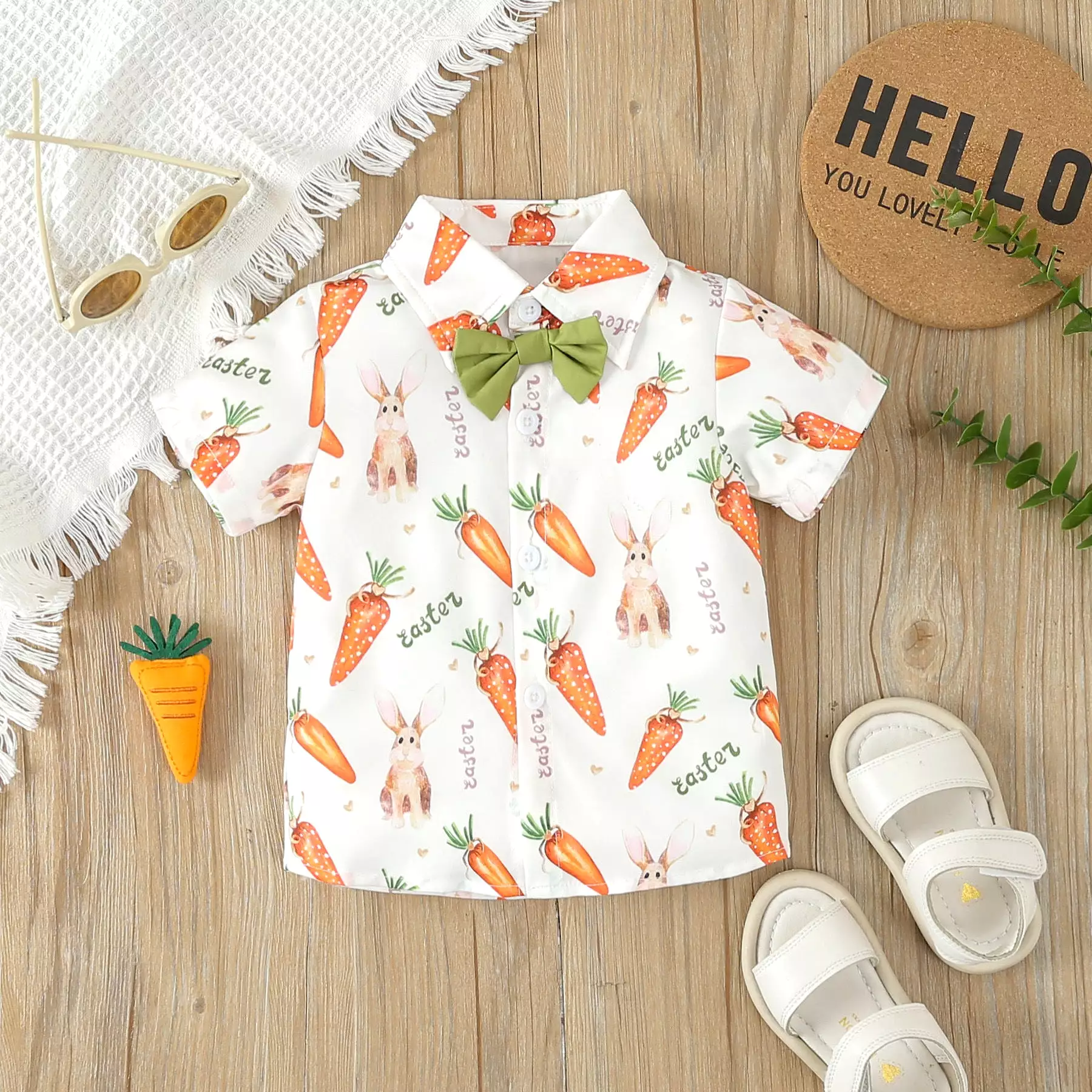 2 Pieces Set Baby Kid Boys Easter Letters Animals Tops And Solid Color Pants Wholesale 24030177