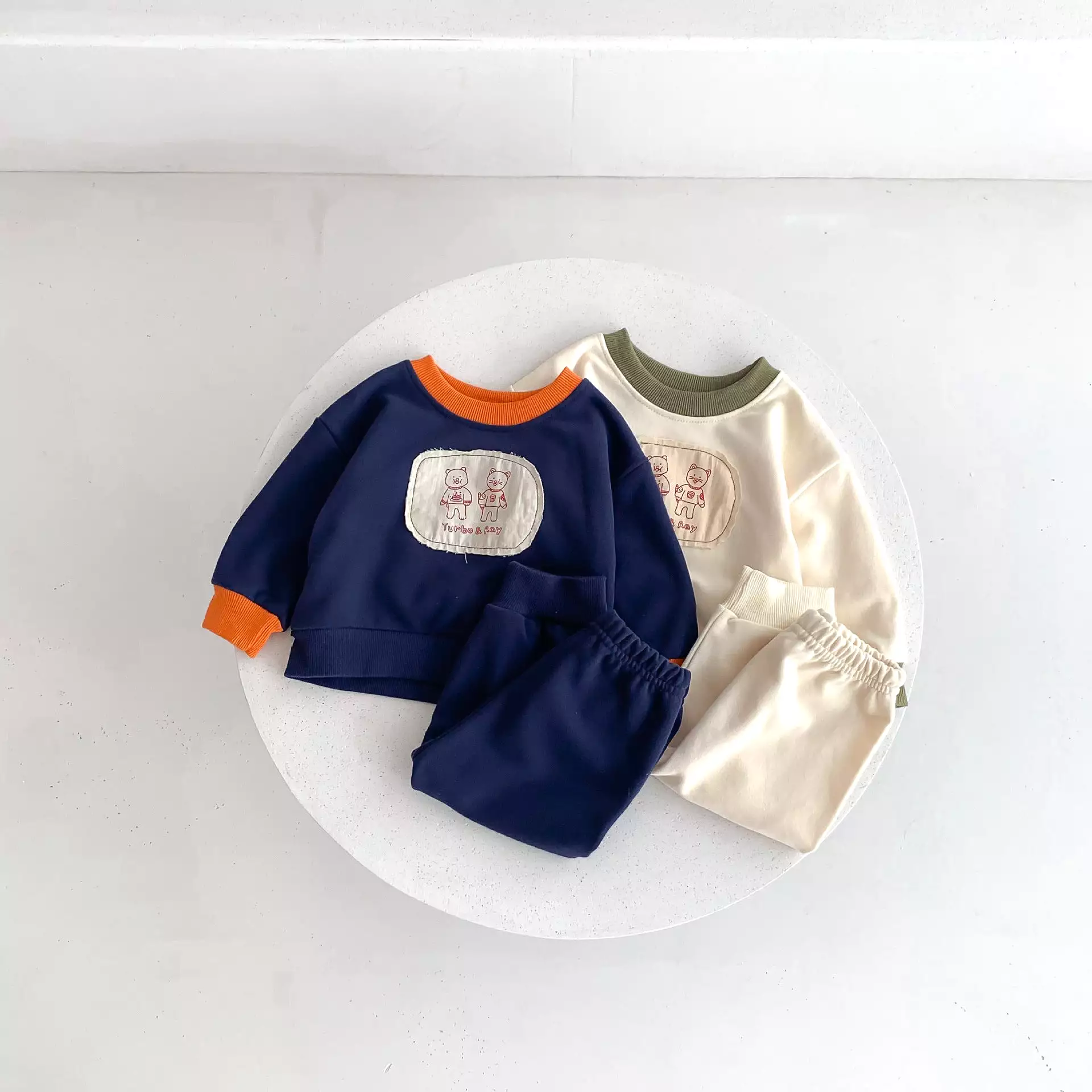 2 Pieces Set Baby Kid Girls Boys Color-blocking Cartoon Tops And Solid Color Pants Wholesale 23101919