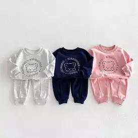 2 Pieces Set Baby Kid Girls Boys Letters Cartoon Tops And Solid Color Pants Wholesale 23101957