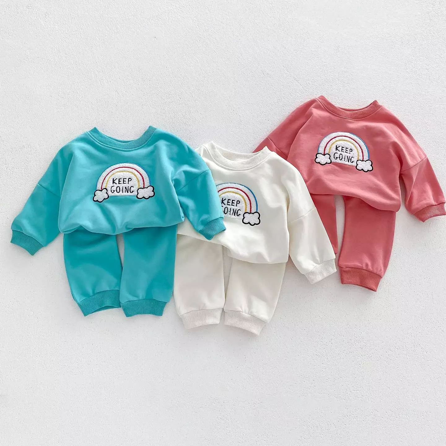 2 Pieces Set Baby Kid Girls Boys Rainbow Hoodies Sweatshirts And Solid Color Pants Wholesale 23101966