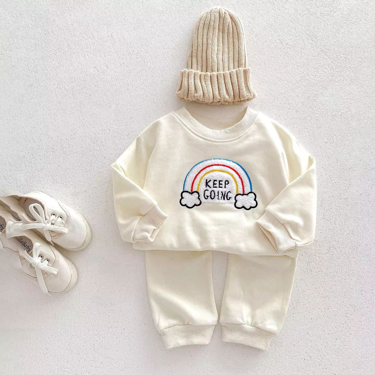 2 Pieces Set Baby Kid Girls Boys Rainbow Hoodies Sweatshirts And Solid Color Pants Wholesale 23101966