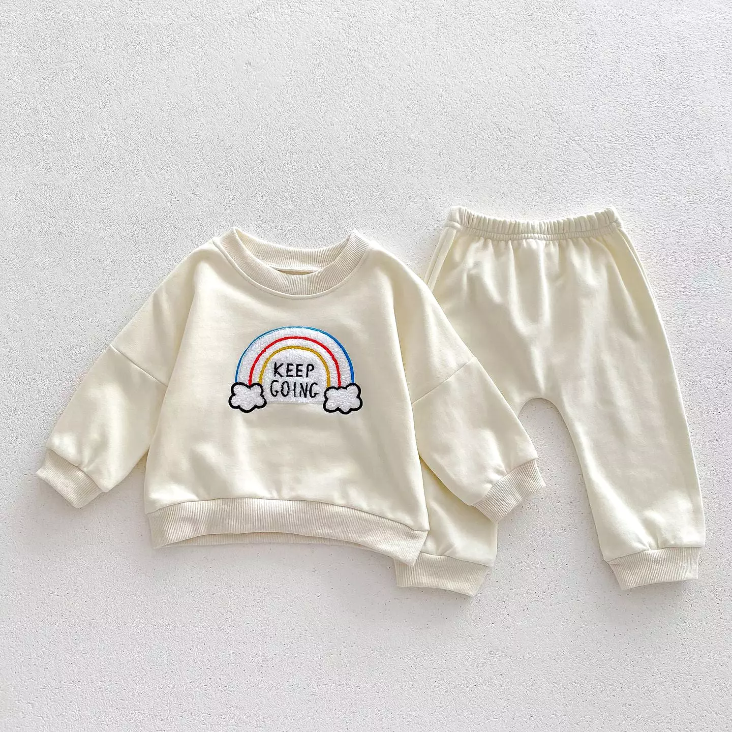 2 Pieces Set Baby Kid Girls Boys Rainbow Hoodies Sweatshirts And Solid Color Pants Wholesale 23101966