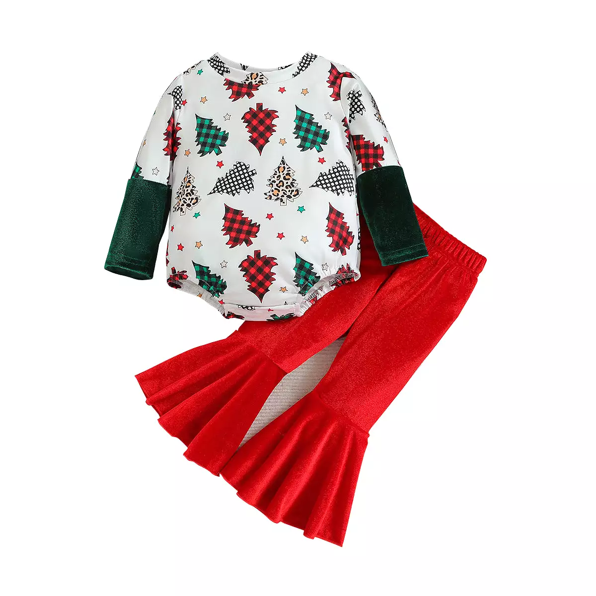 2 Pieces Set Baby Kid Girls Christmas Plant Print Rompers And Solid Color Pants Wholesale 23102001