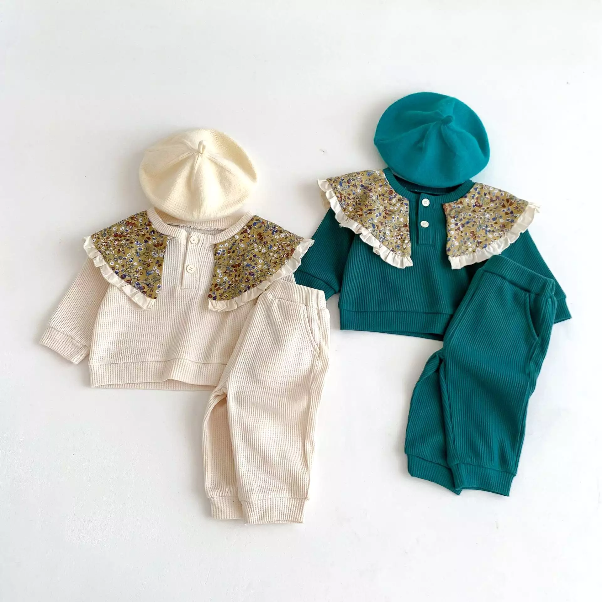 2 Pieces Set Baby Kid Girls Flower Tops And Solid Color Pants Wholesale 23101916