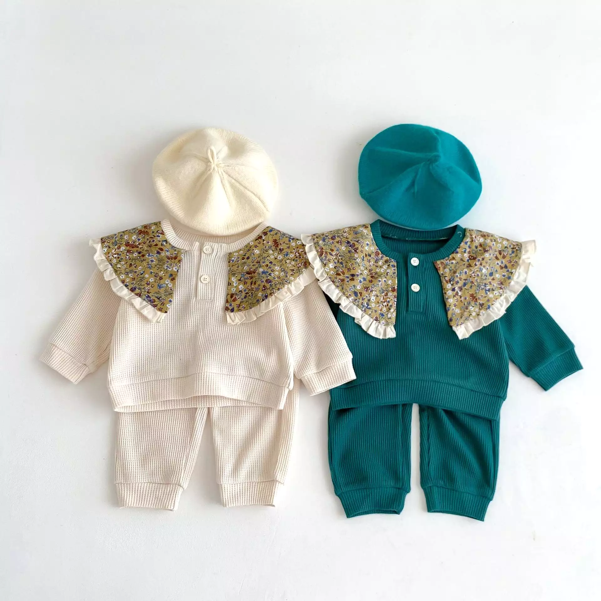 2 Pieces Set Baby Kid Girls Flower Tops And Solid Color Pants Wholesale 23101916