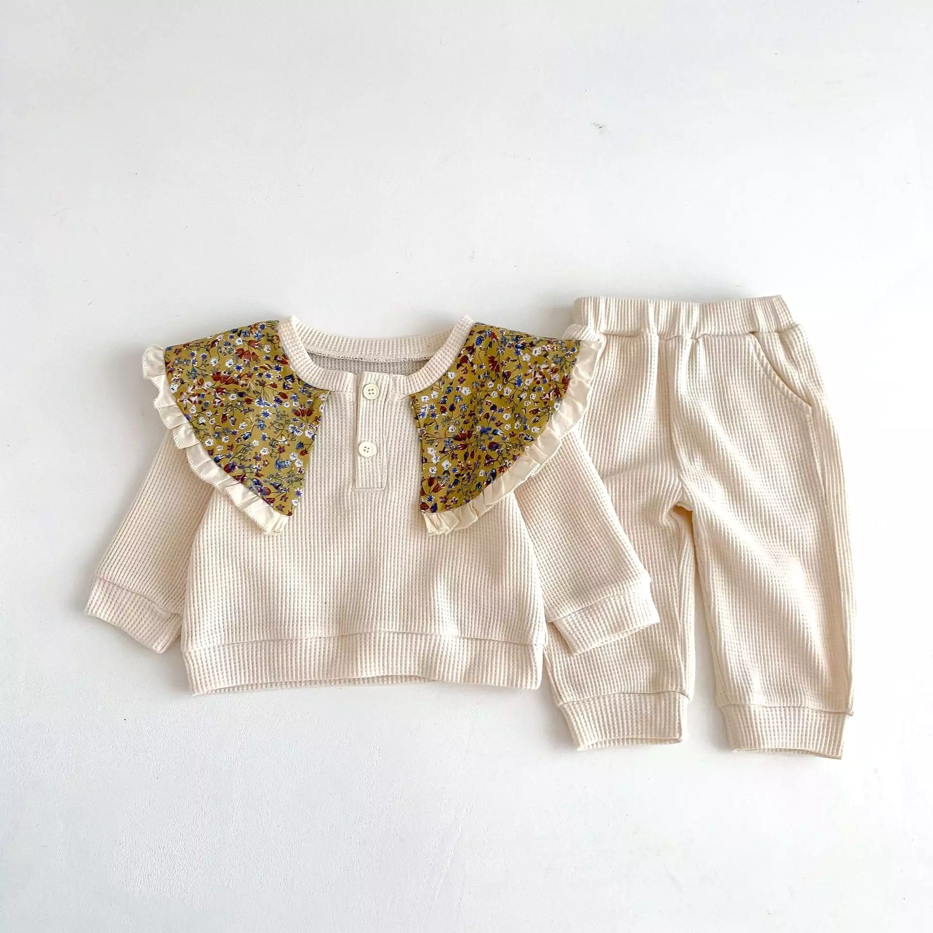 2 Pieces Set Baby Kid Girls Flower Tops And Solid Color Pants Wholesale 23101916