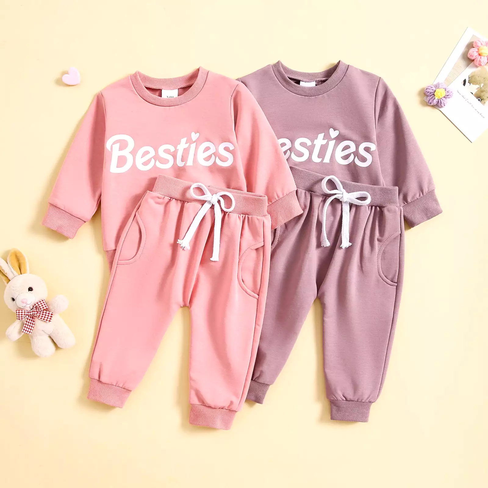 2 Pieces Set Baby Kid Girls Letters Tops And Solid Color Pants Wholesale 231130271