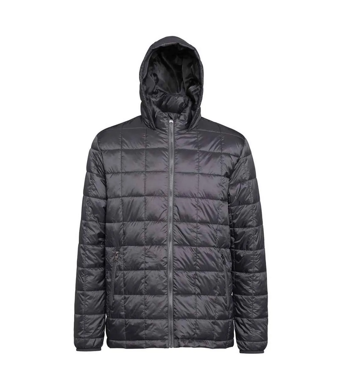 2786 Mens Box Quilt Hooded Zip Up Jacket (Black) - UTRW5263