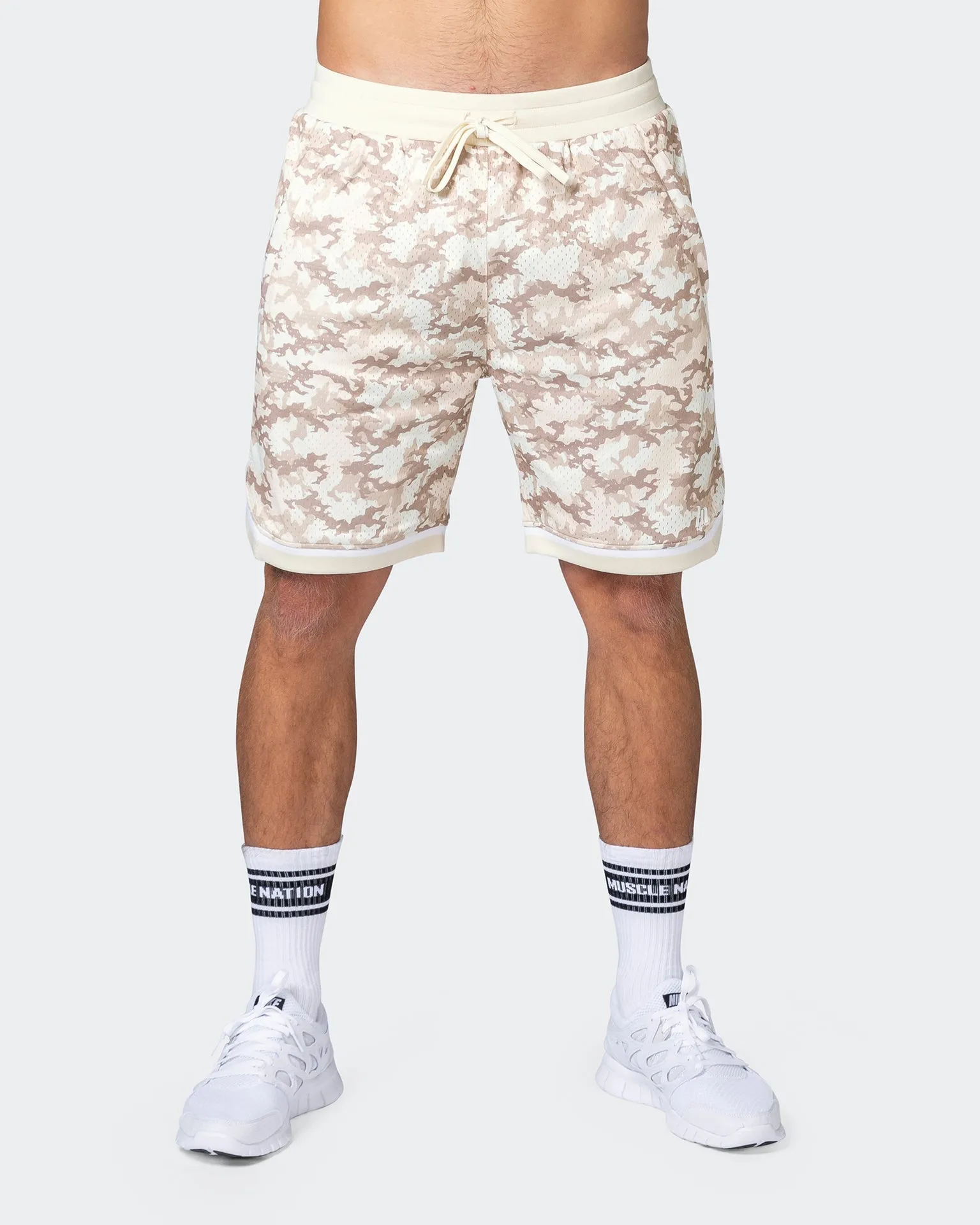 8 Basketball Shorts - Beige Camo Print