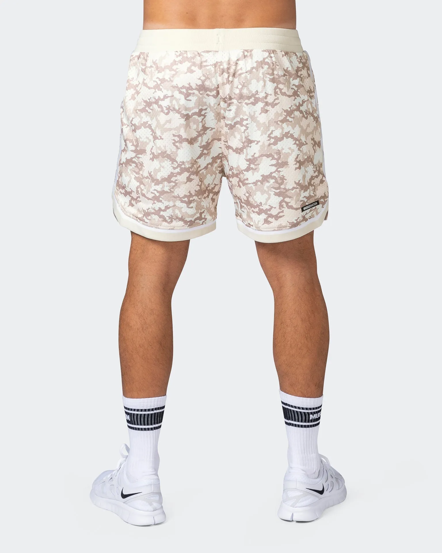 8 Basketball Shorts - Beige Camo Print