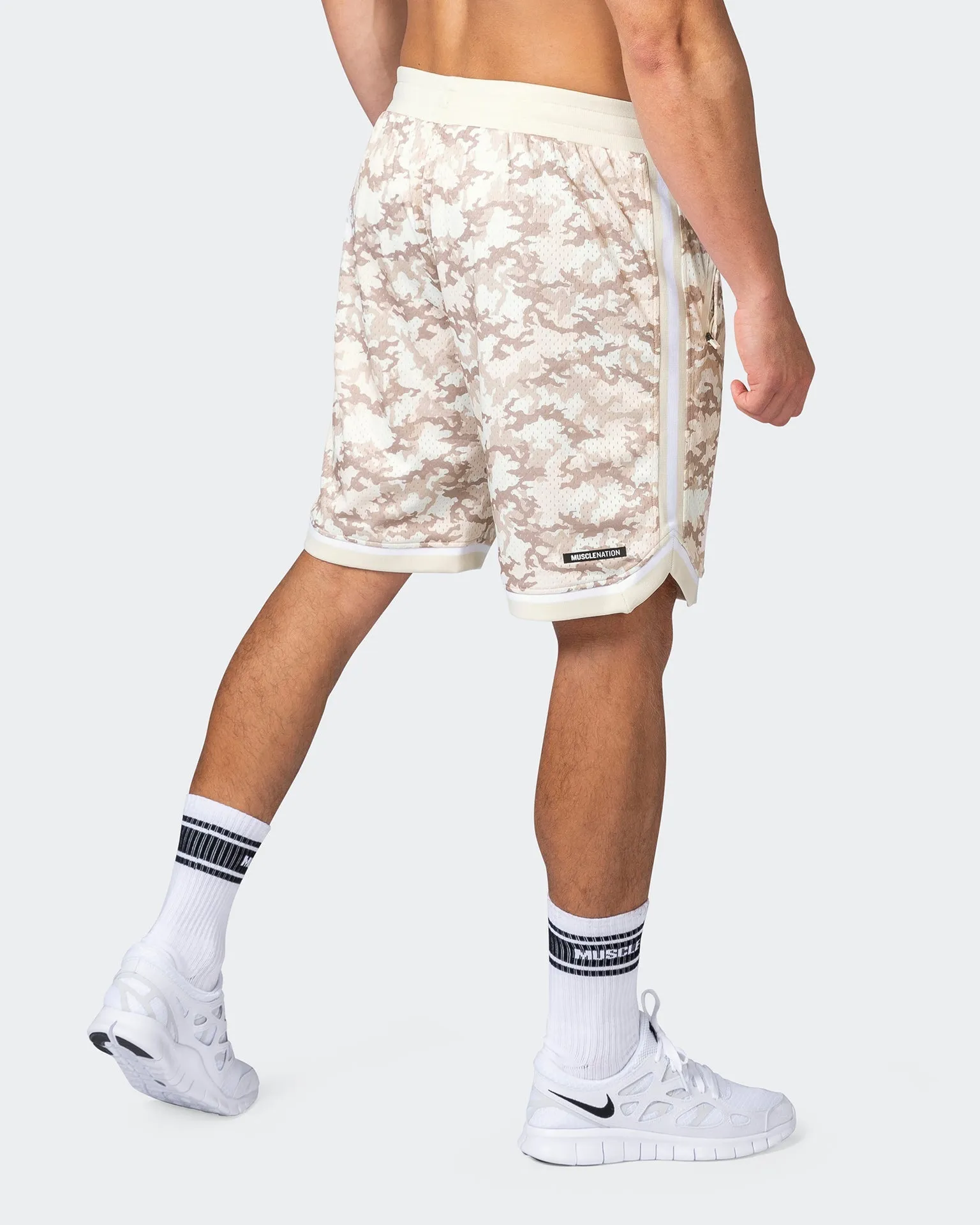 8 Basketball Shorts - Beige Camo Print