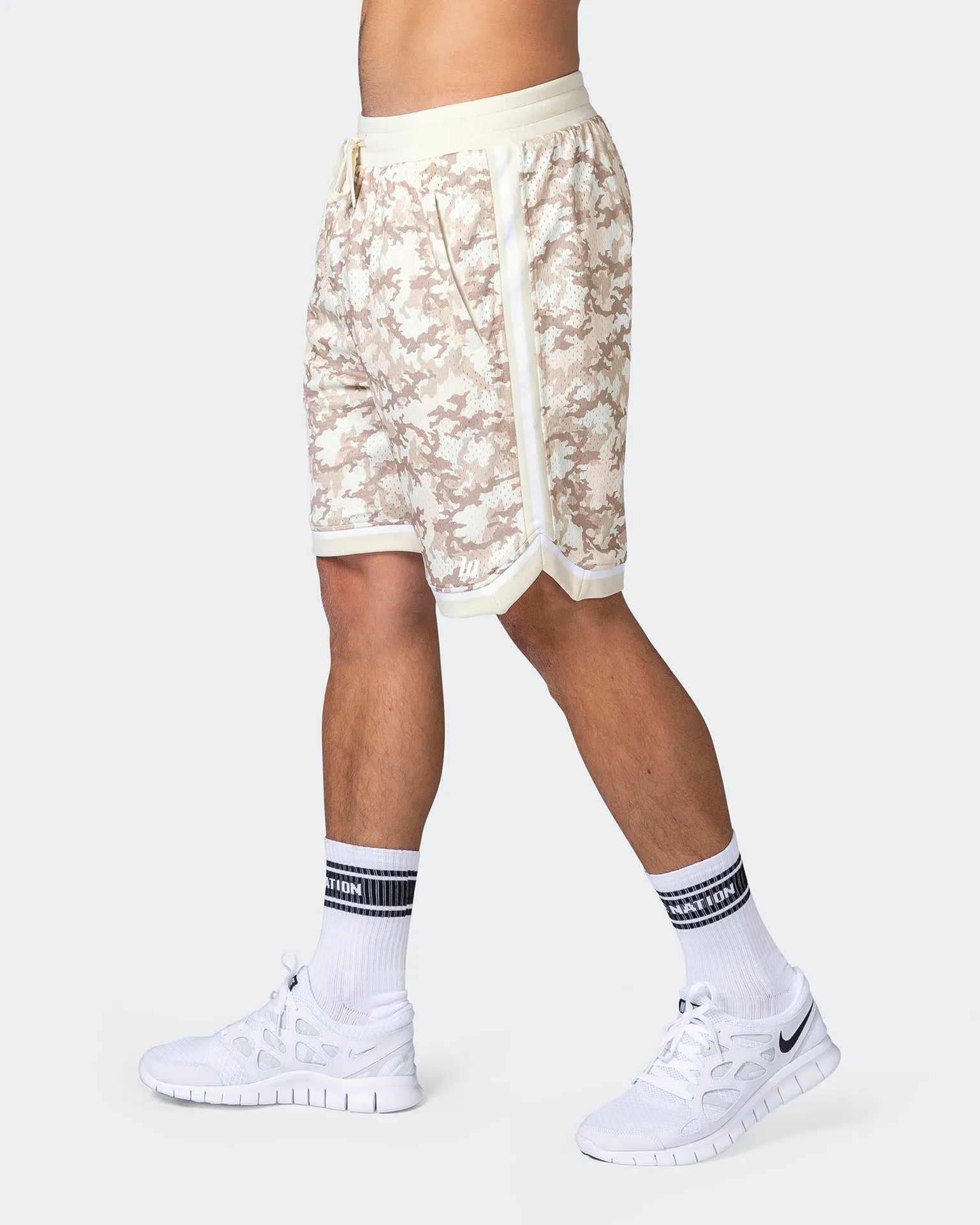 8 Basketball Shorts - Beige Camo Print