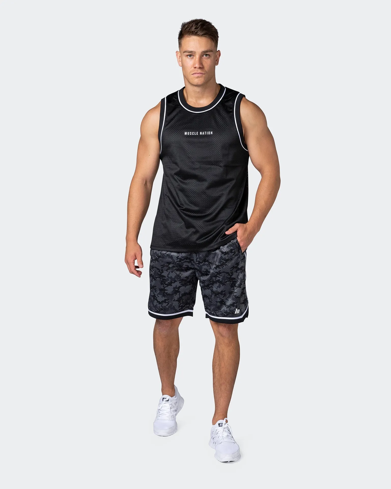 8 Basketball Shorts - Monochrome Camo Print