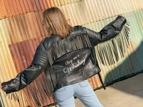 ‘Buy me a whiskey’ tassel vintage leather biker jacket