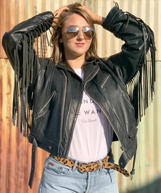 ‘Buy me a whiskey’ tassel vintage leather biker jacket