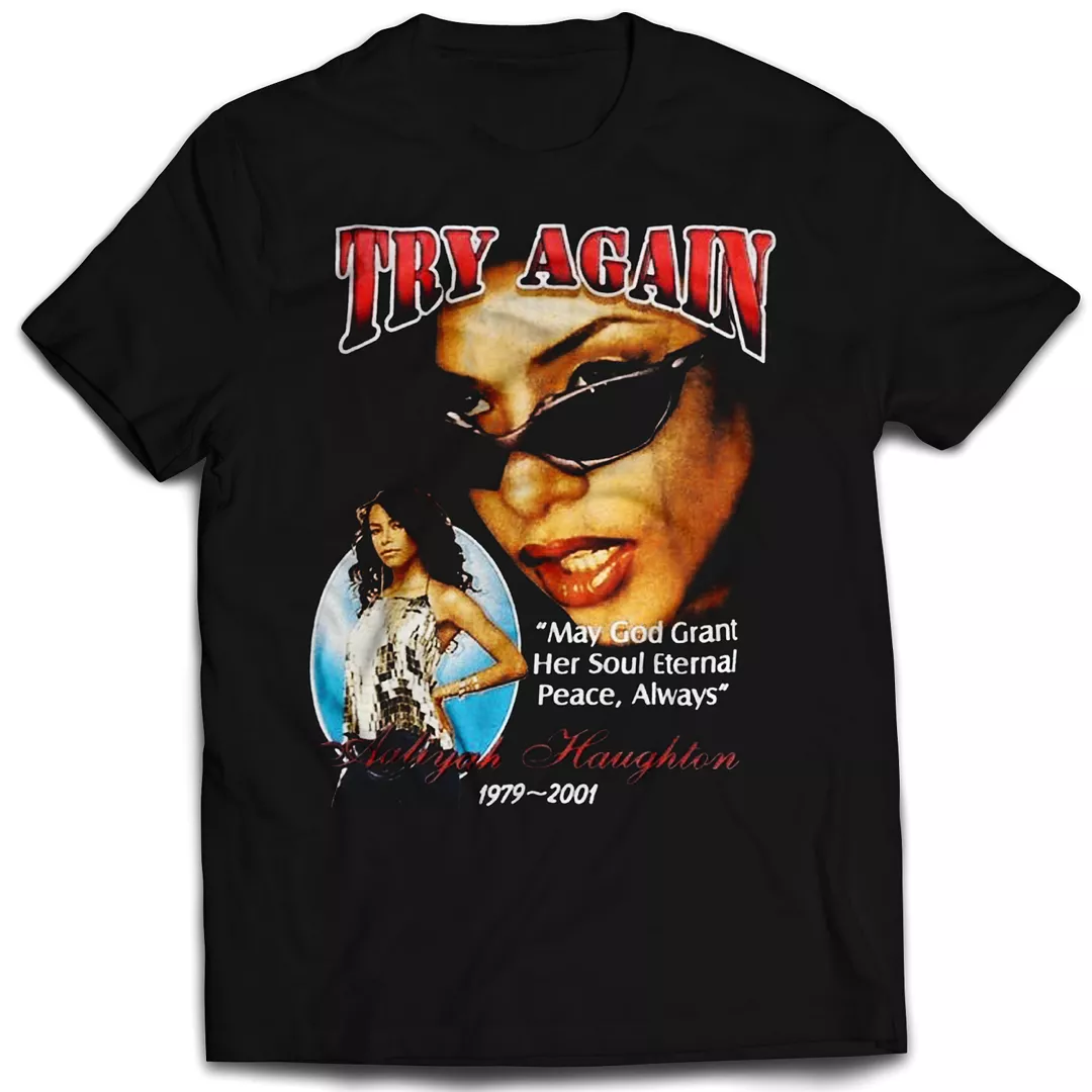 Aaliyah Try Again Vintage Mint Black Tee