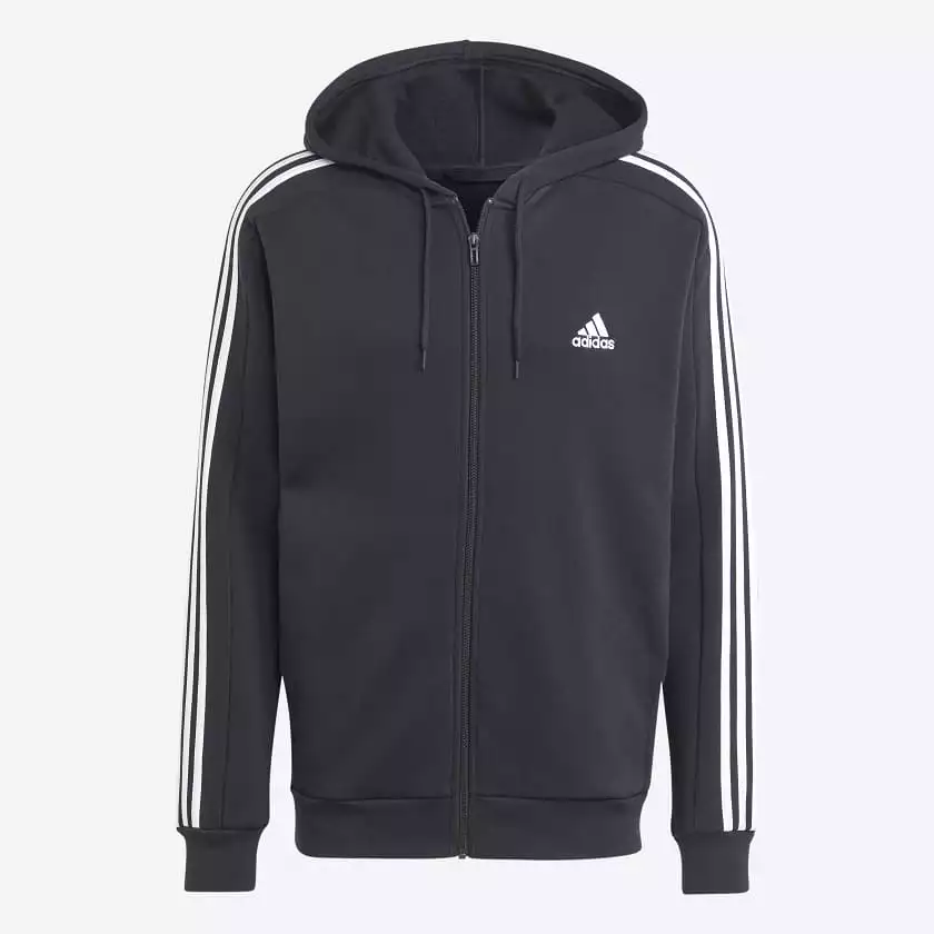 ADIDAS MEN'S 3-STRIPE FLEECE FULL-ZIP JACKET BLACK