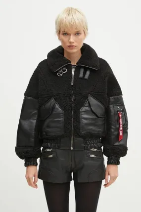 Alpha Industries jacket Teddy PU Bomber women's black color 148001