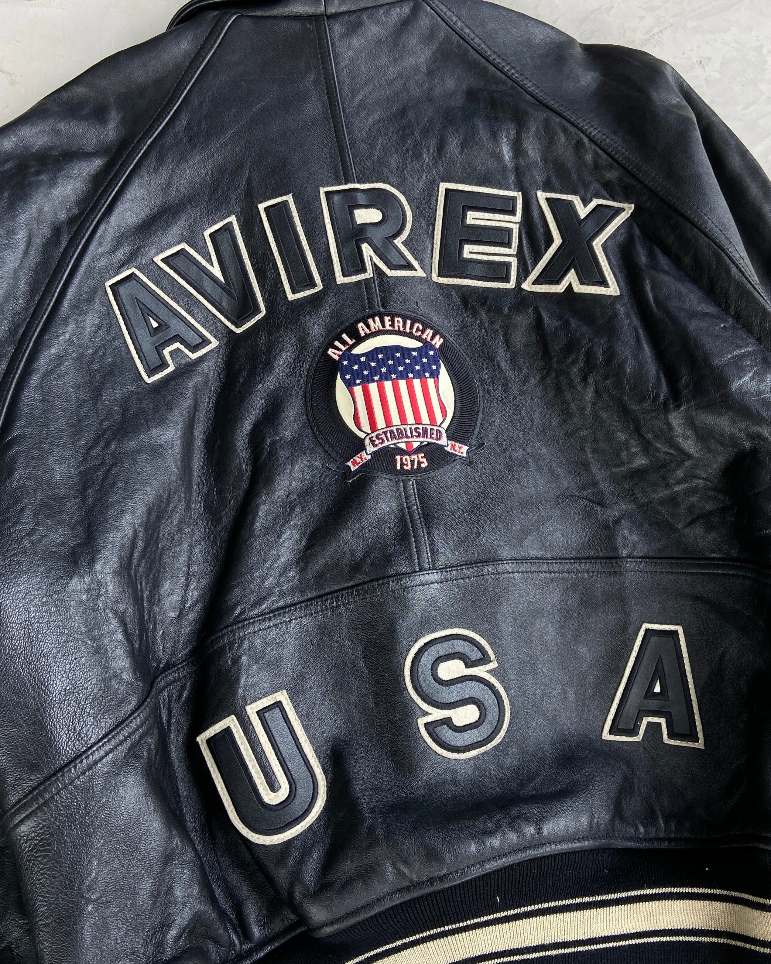 AVIREX USA 90'S VARSITY LEATHER JACKET - XL