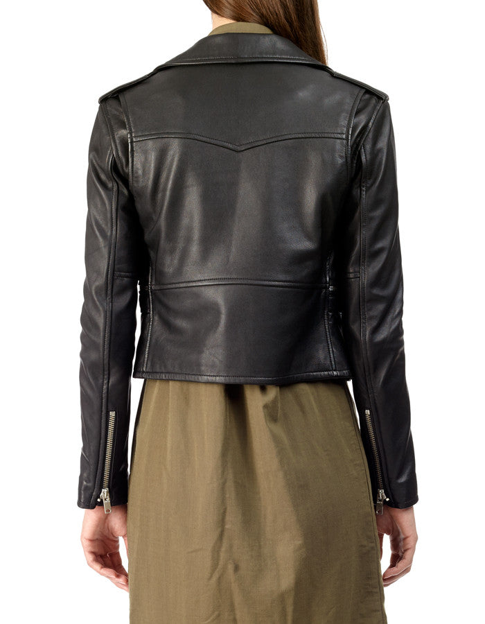 BIRDY - Cropped Leather Biker Jacket