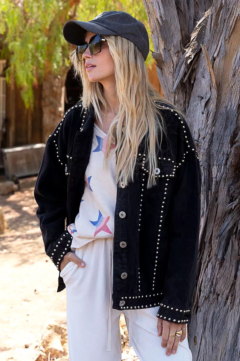 BLACK DENIM STUDDED BOYFRIEND JACKET