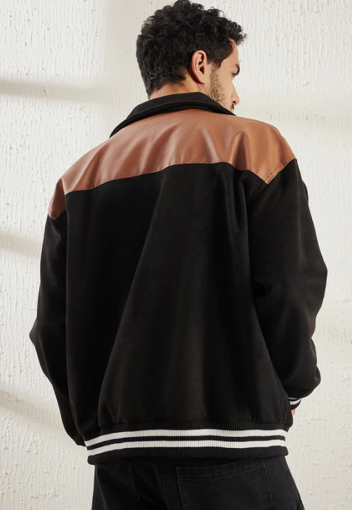 BLACK FAUX SUEDE BOMBER JACKET