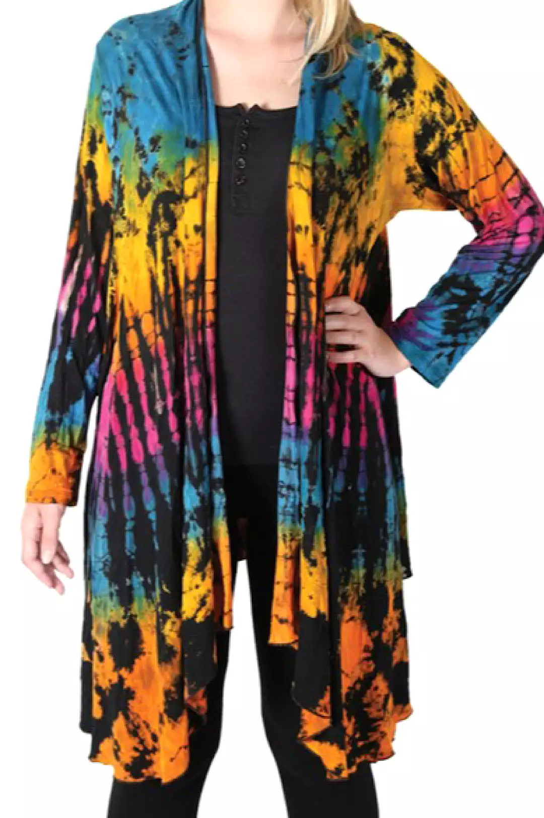 Black Rainbow Tie Dye Open Front Jacket