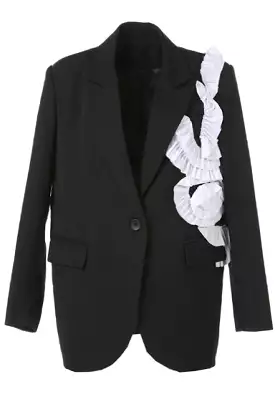 Black White Ruffle Boyfriends Jacket