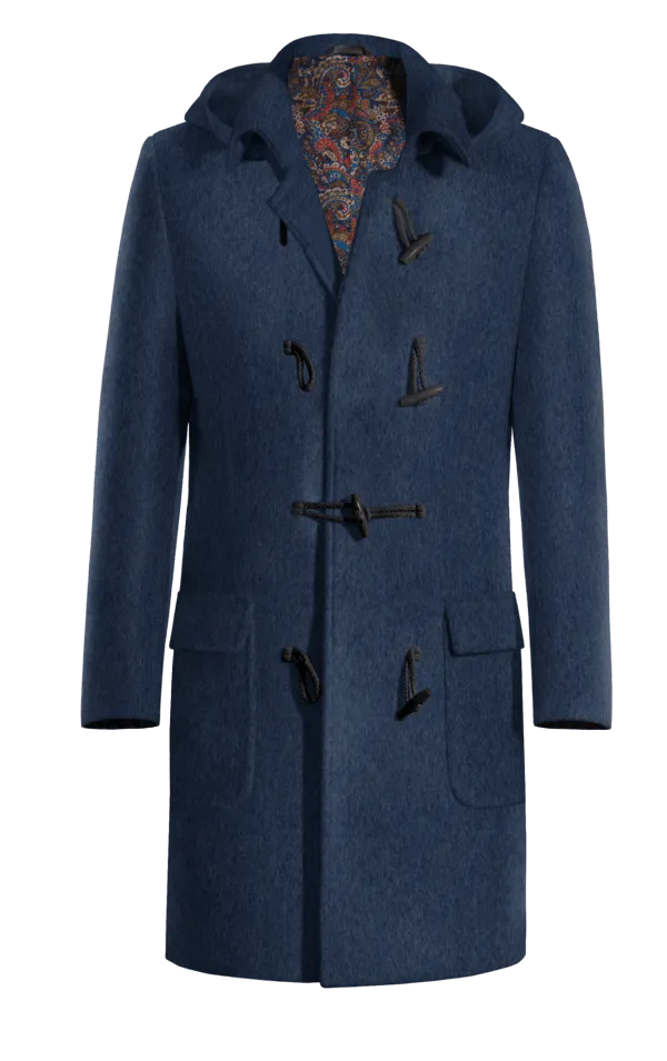 Blue Long Duffle coat with warm pockets