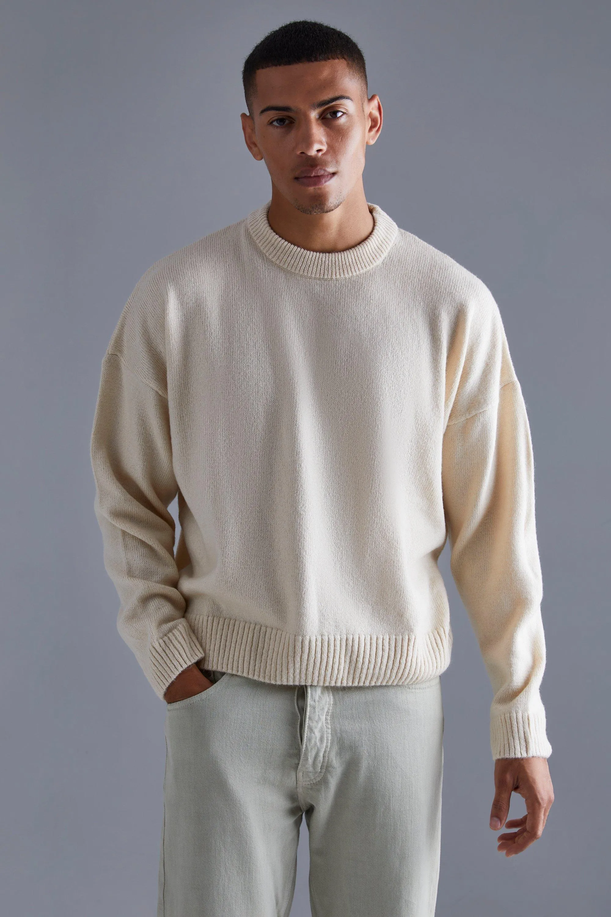 Boxy Brushed Extended Neck Knitted Sweater