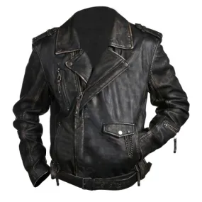 Brando Biker Vintage Cafe Racer Distressed Black Leather Jacket - AF-009