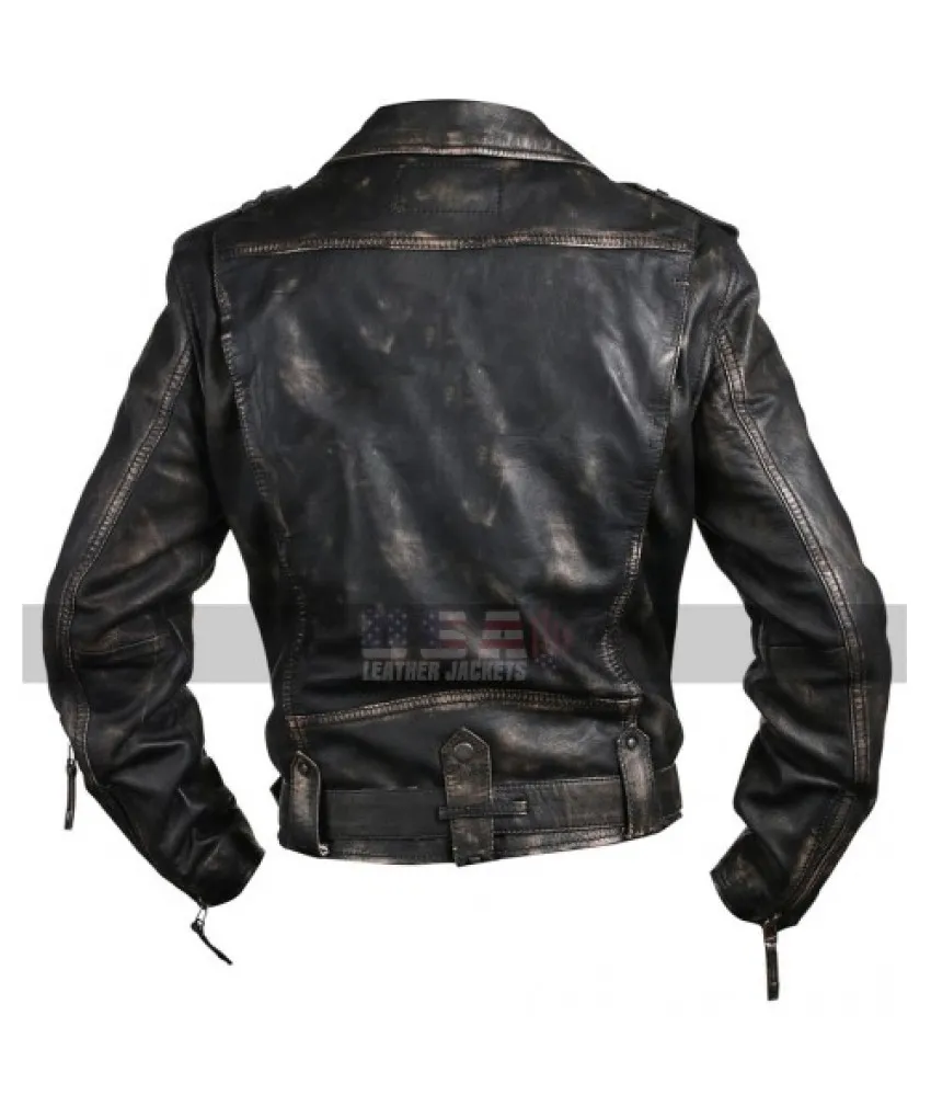 Brando Biker Vintage Cafe Racer Distressed Black Leather Jacket - AF-009