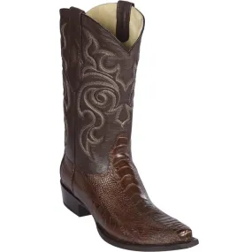 Brown Snip Toe Ostrich Leg Boots