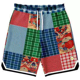 Busan Fleur Floral Plaid Patchwork Basketball Shorts