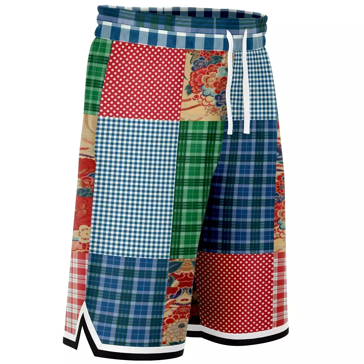 Busan Fleur Floral Plaid Patchwork Basketball Shorts