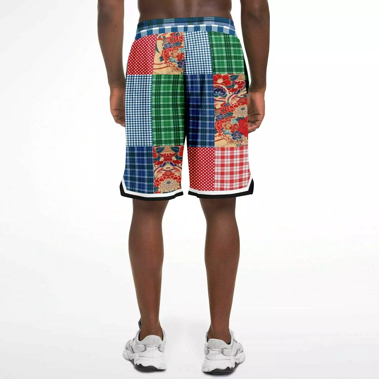 Busan Fleur Floral Plaid Patchwork Basketball Shorts