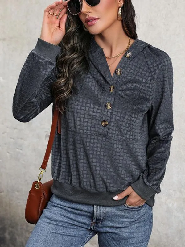 Buttoned Textured Women Hoodie