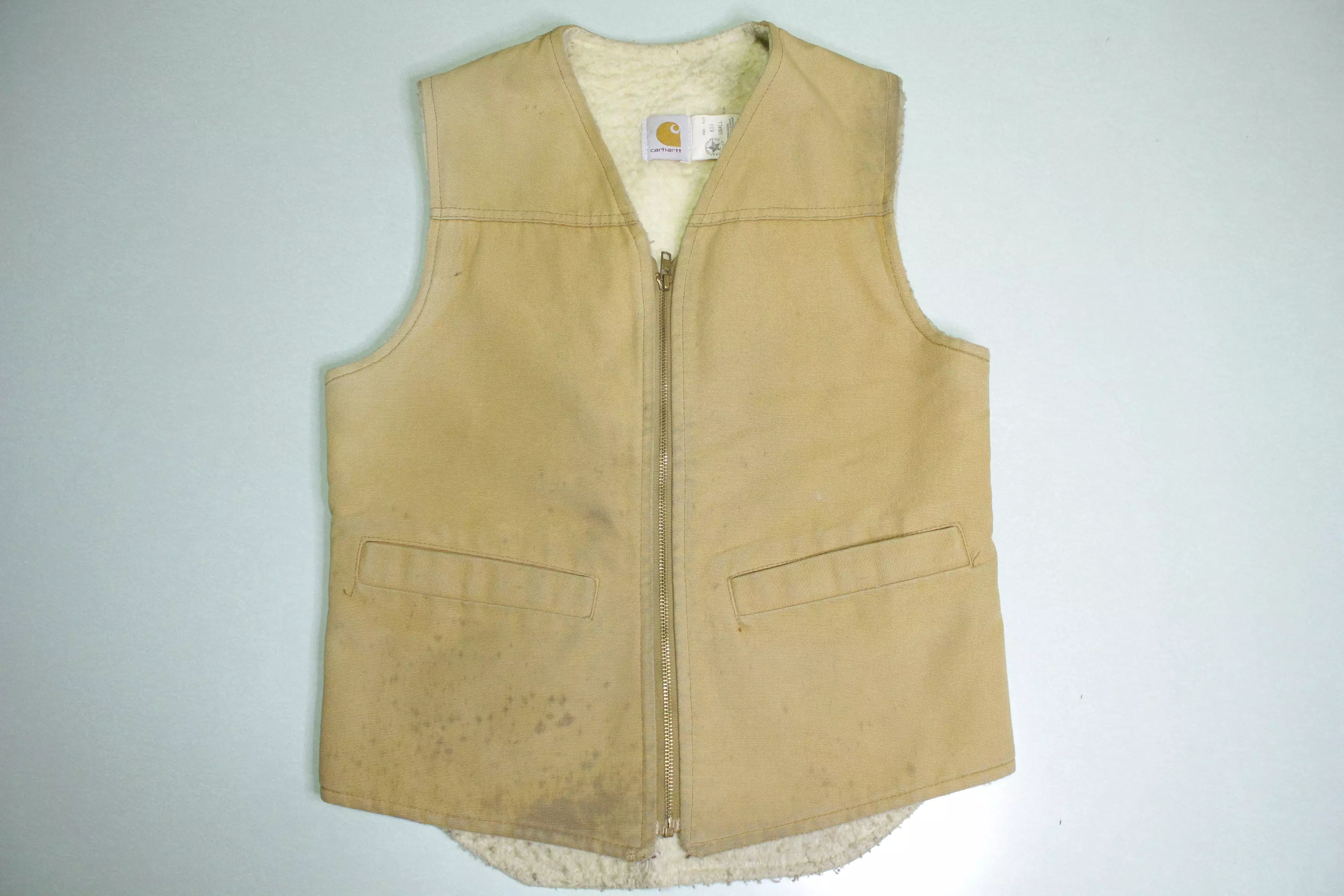 Carhartt 6SV Union Made in USA Vintage 80's 90's Sherpa Wool Lined Work Vest