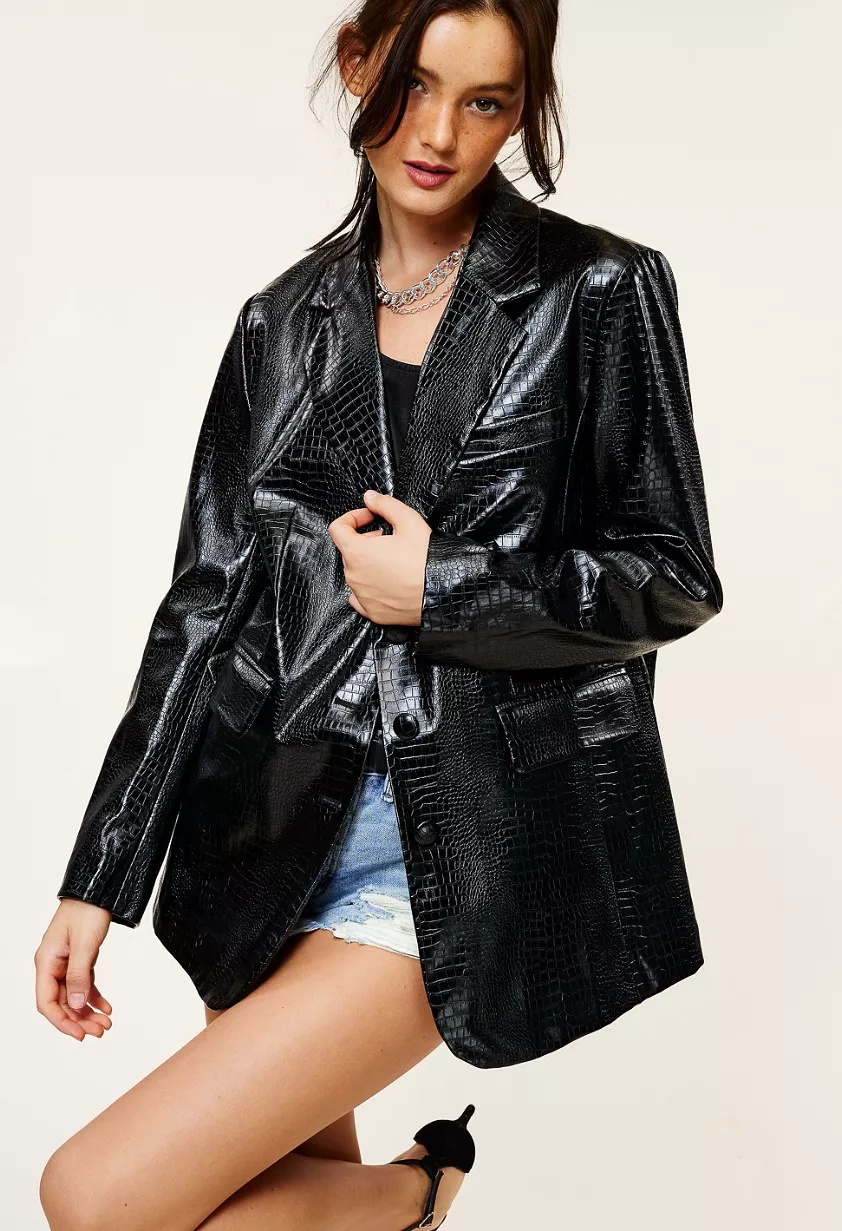 Cassandra Faux Leather Croc Blazer