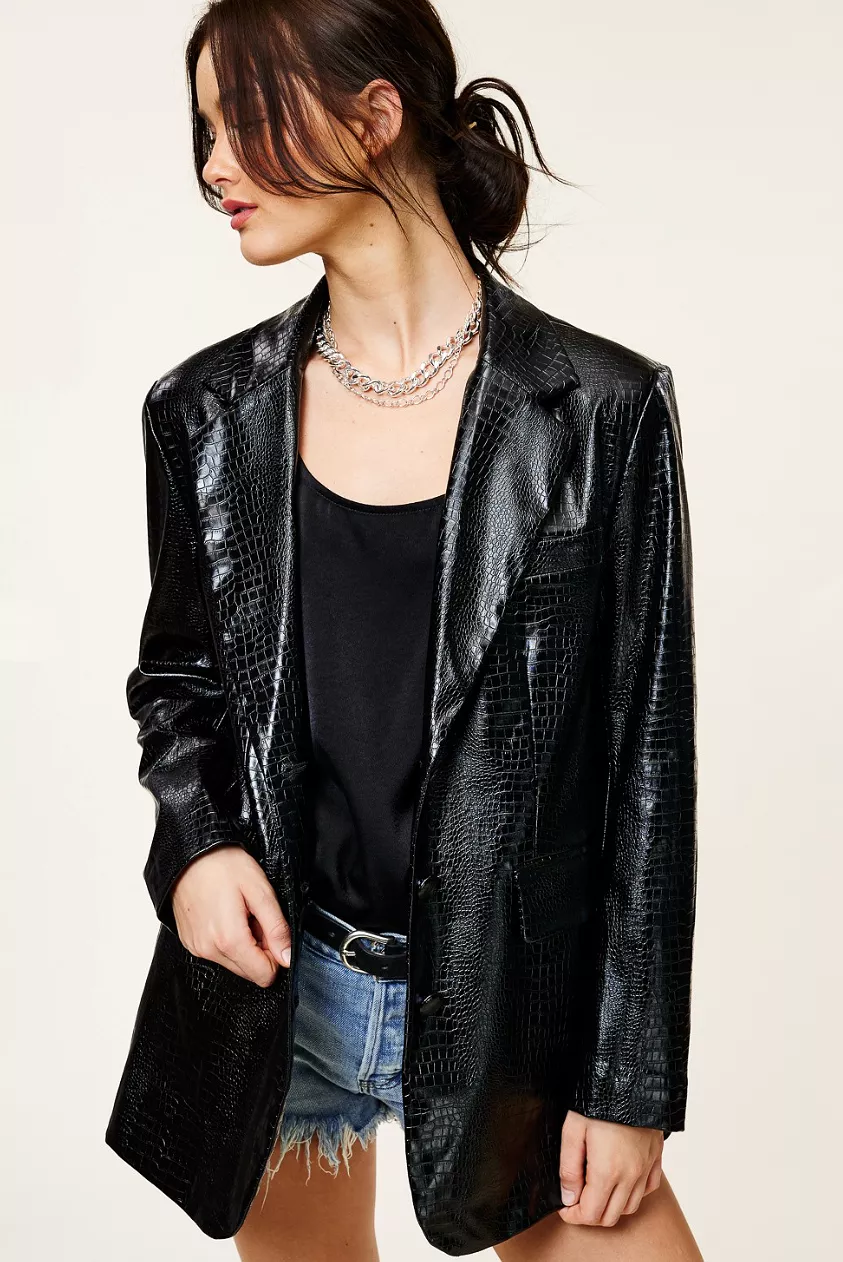 Cassandra Faux Leather Croc Blazer