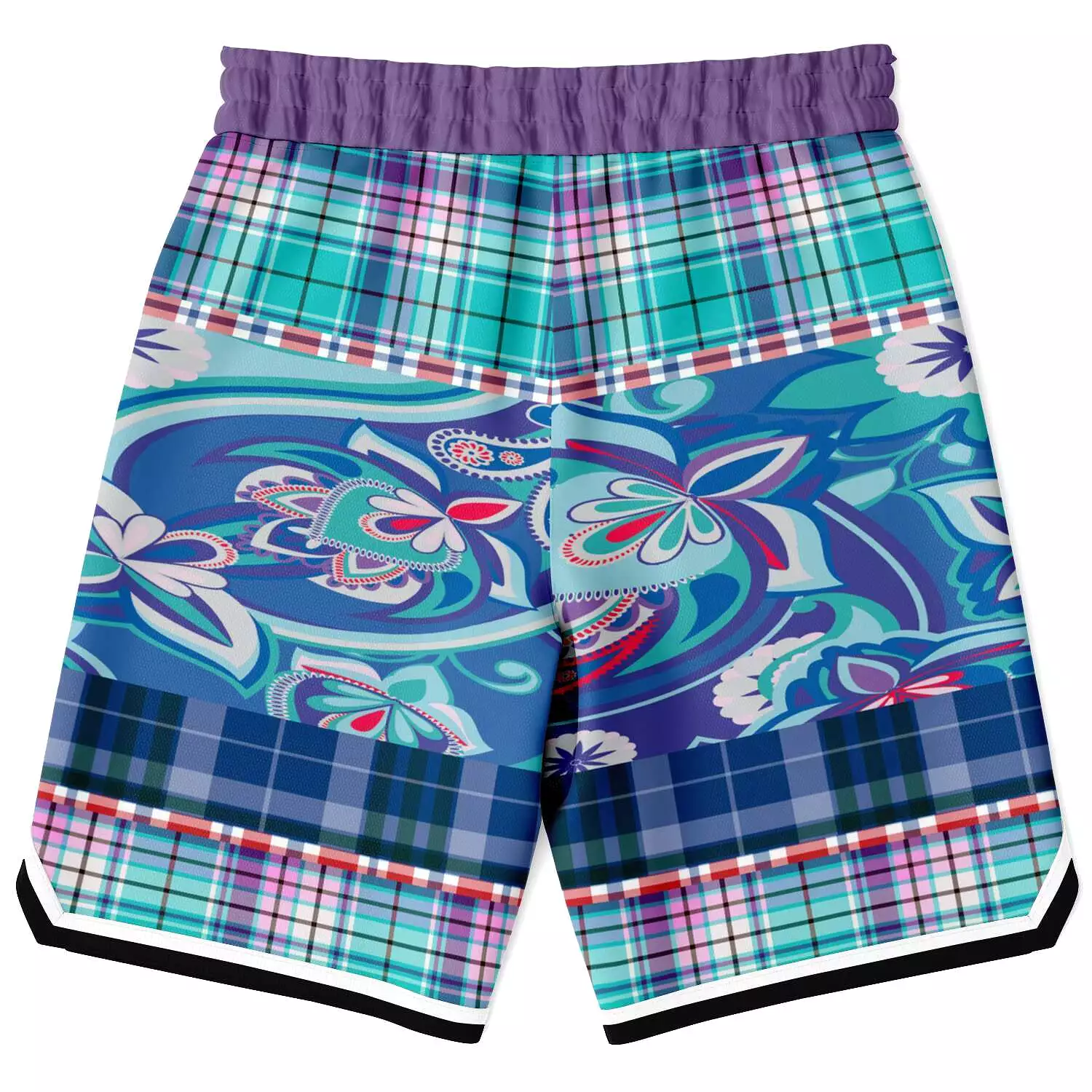 Cerulean Plaid Paisley Basketball Shorts