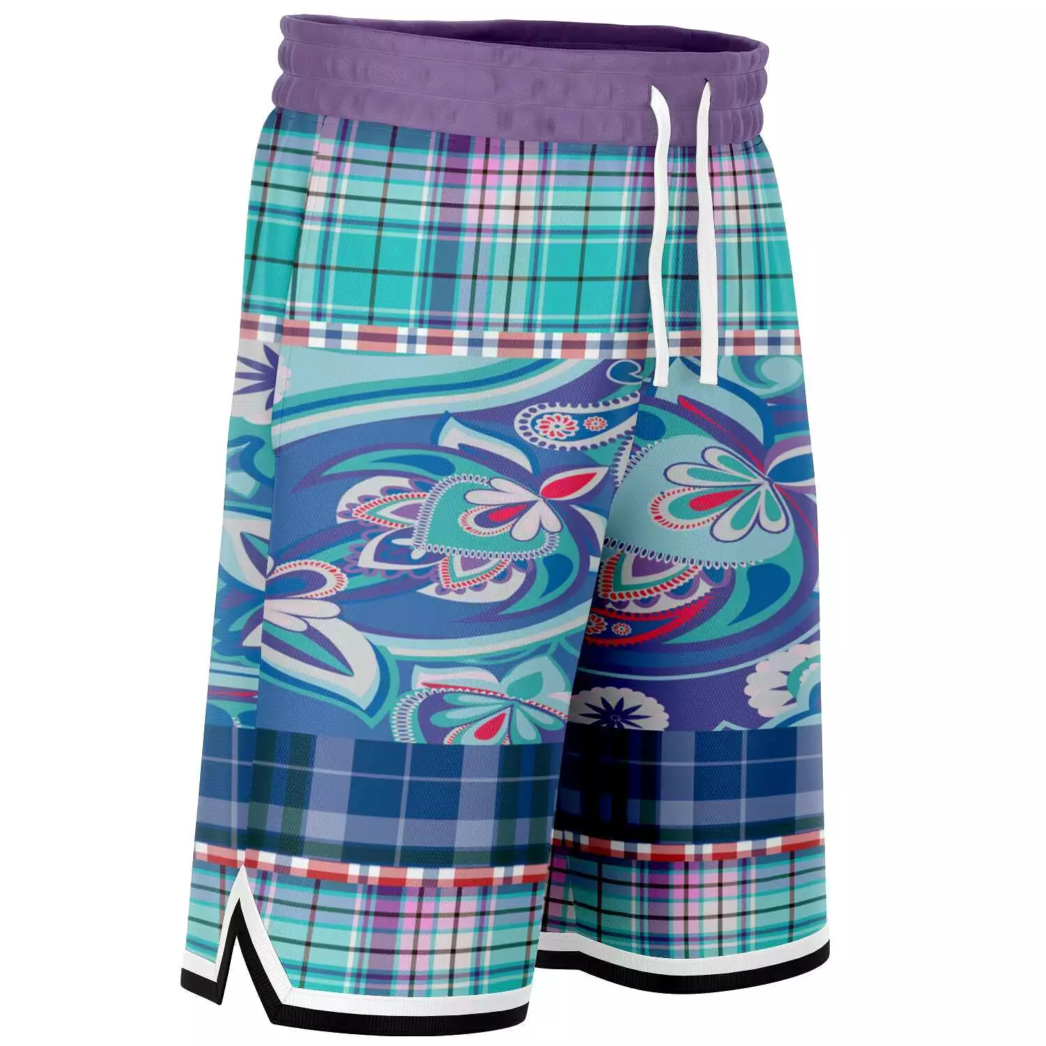 Cerulean Plaid Paisley Basketball Shorts